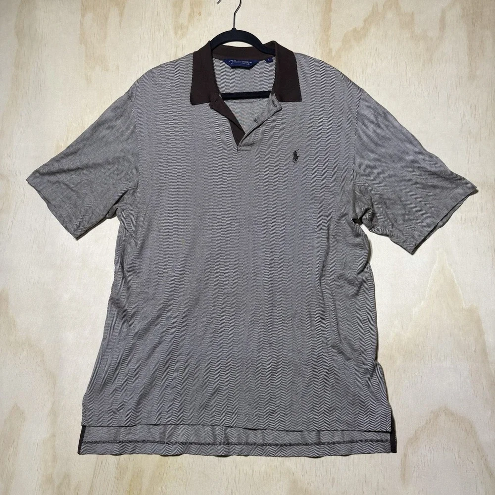 Polo Golf Ralph Lauren Polo Shirt Men's Large Brown Herringbone Cotton